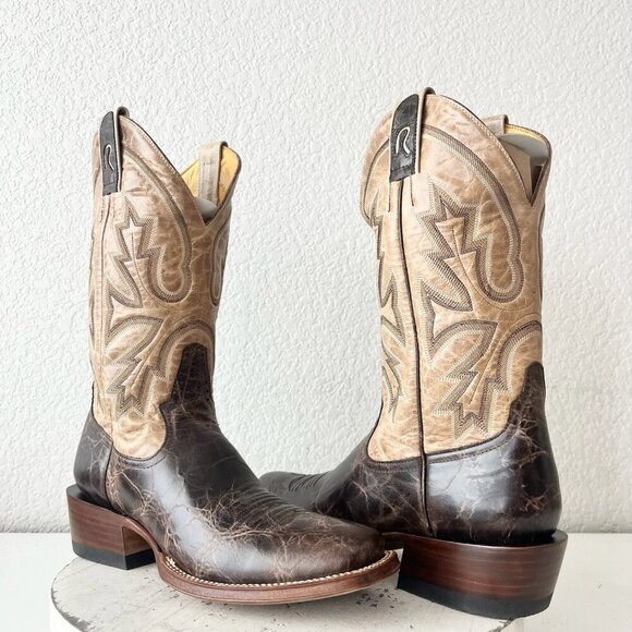 Rod Patrick Mens Cowboy Boots 9.5AA Antique Mocha Bison Brown Western Blunt Toe - Picture 1 of 12
